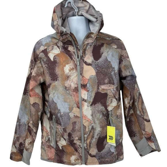 All In Motion Men’s Windbreaker Jacket Brown Stone Packable Hooded Sz Sm - Picture 2 of 15